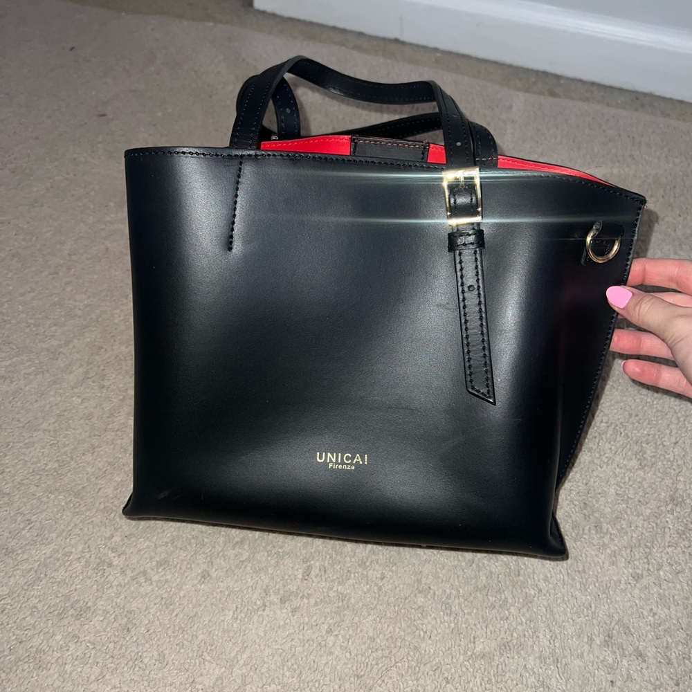 Unicai Black Leather Tote Bag